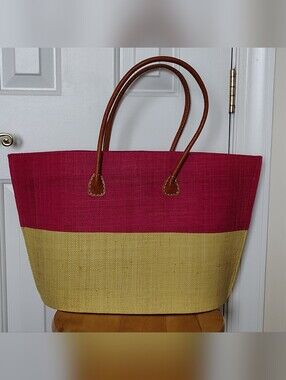 Huge Two-Tone Straw Pink and Chartruese Tote Bag 🩷💚 Made with 100% RAFFIA